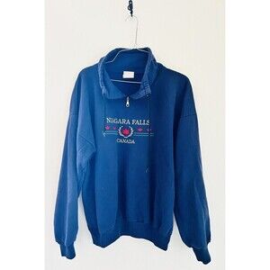 Vintage 90s Niagara Falls Canada Souvenir Cotton Henley Tie Neck Sweatshirt Sz M